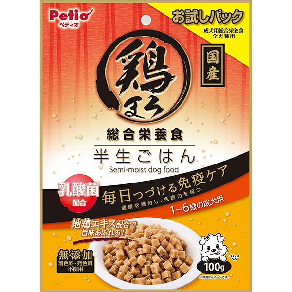 鶏まろ 総合栄養食 半生ごはん 1〜6歳の成犬用 100g パッケージ表面