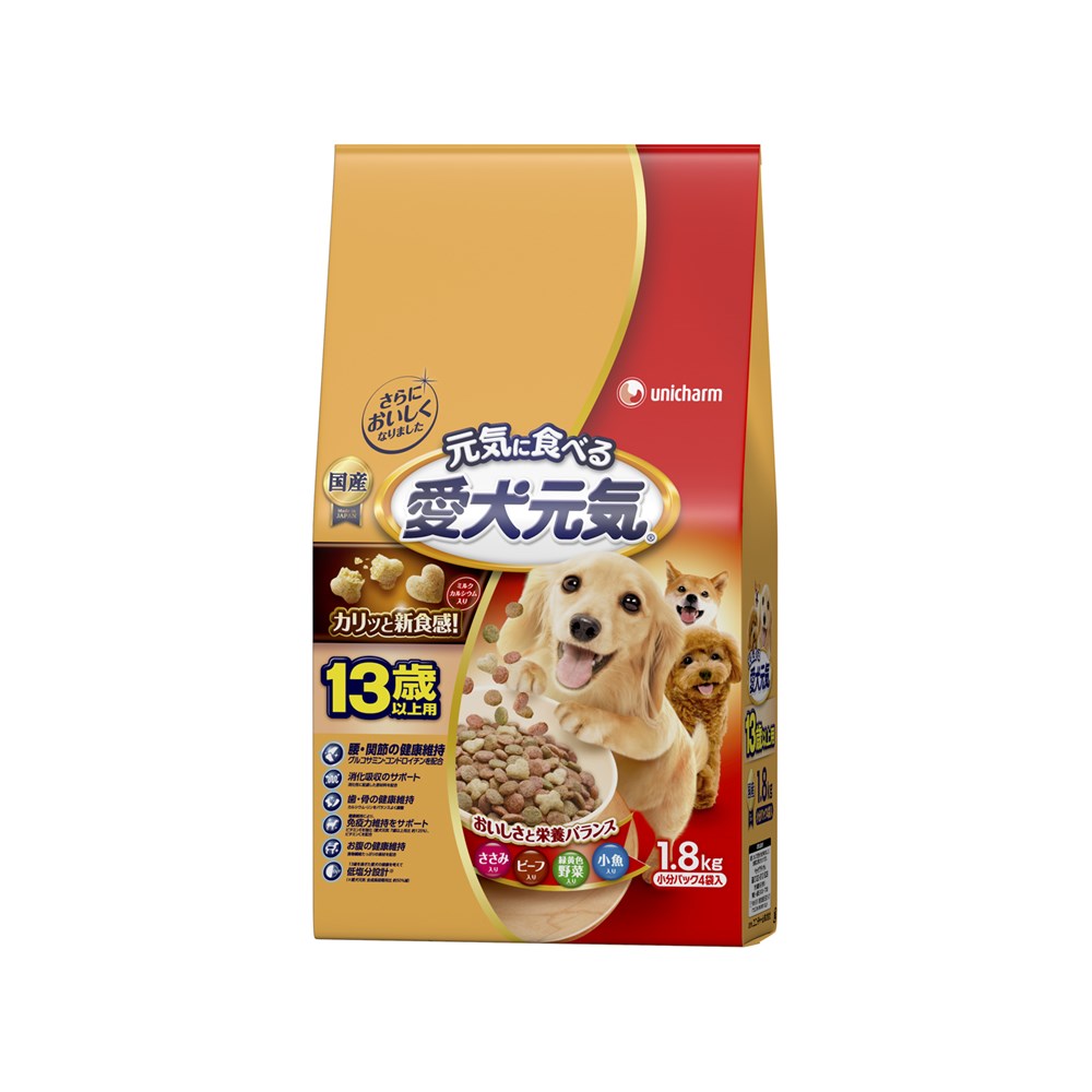 愛犬元気 13歳以上用 ささみ・ビーフ・緑黄色野菜・小魚入り 1.8kg 商品画像