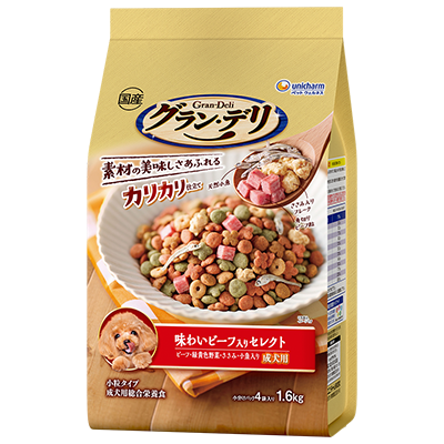 グラン・デリカリカリ仕立て成犬用 味わいビーフ入り セレクトビーフ・緑黄色野菜・ささみ・小魚入り